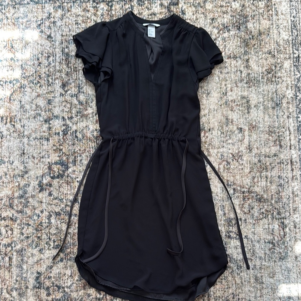 H&M Black Sheath Dress with V-Neck and Flutter Sleeves